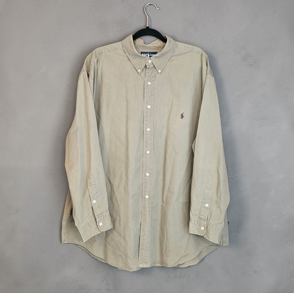 Polo Ralph Lauren Men's 2X Big Olive Green Button Down Long Sleeve Shirt